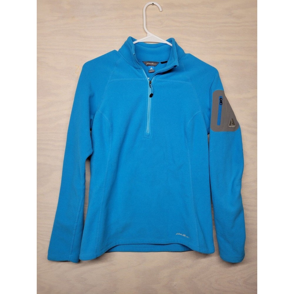 Eddie Bauer Women's SZ S 1/2 Zip Fleece First Ascent Polartec Blue Zip Pocket